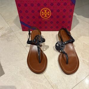 Tory Burch Black and Tan Women's Sandals